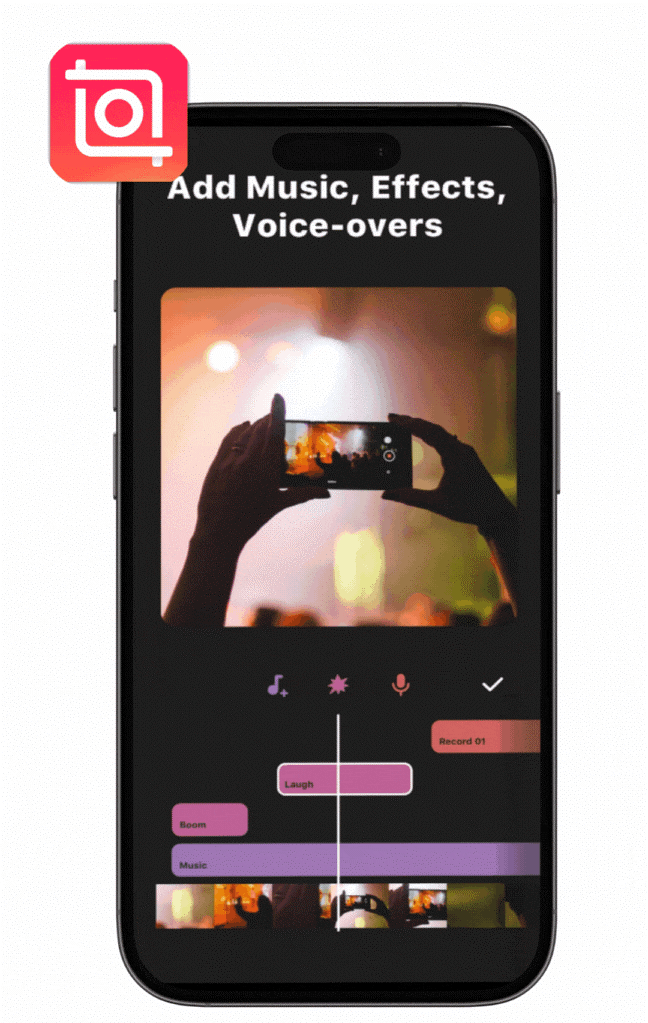 UI of InShot's audio feature and icon at the upper left side